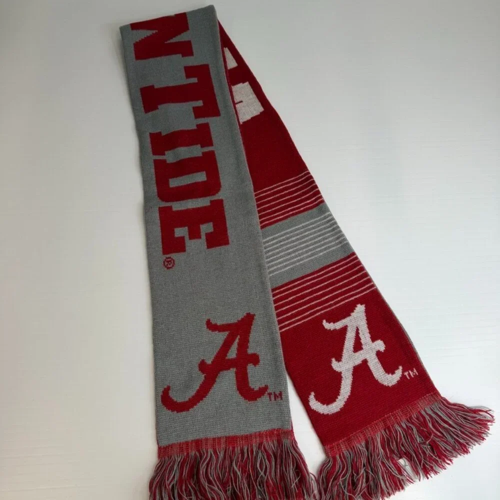 Alabama Crimson Tide Scarf Men 64.5x6.5 Fringe Spell Out Logo Work Party Core Nw